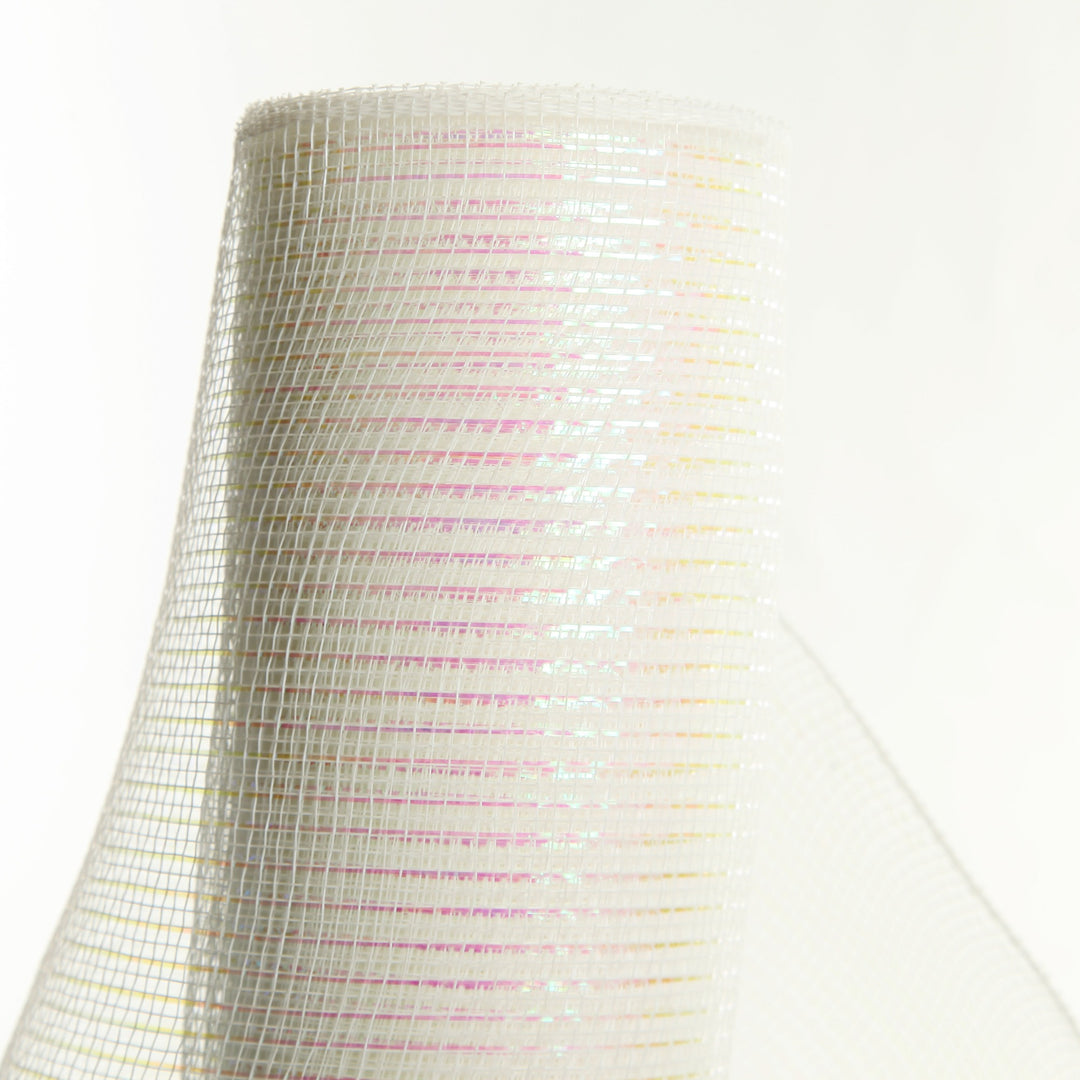 Wide Metallic White with Iridescent Thread Decomesh Roll