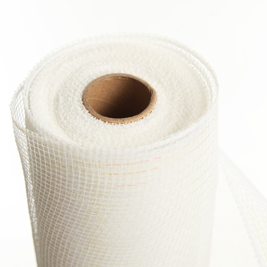 Wide Metallic White with Iridescent Thread Decomesh Roll