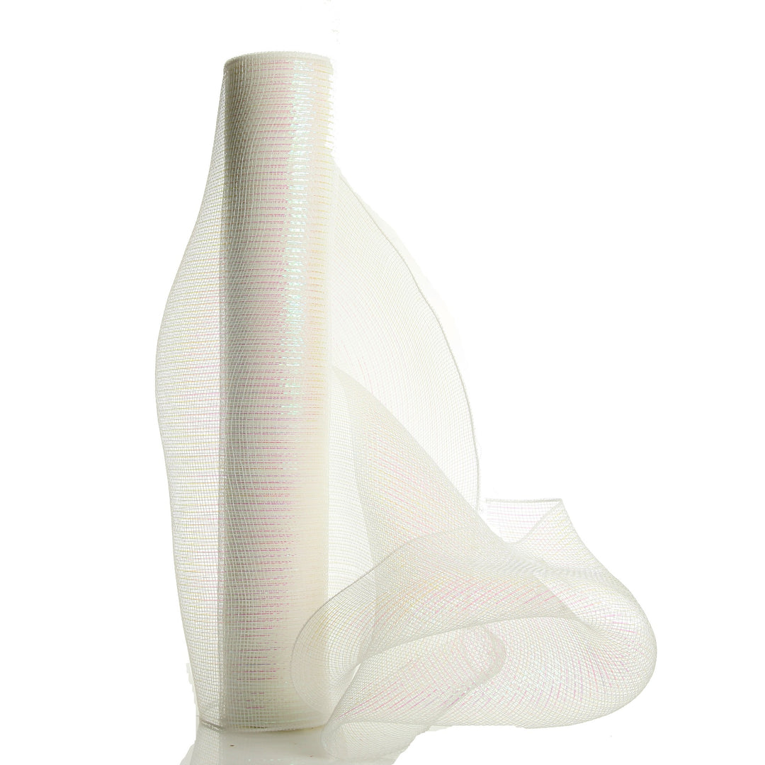 Wide Metallic White with Iridescent Thread Decomesh Roll