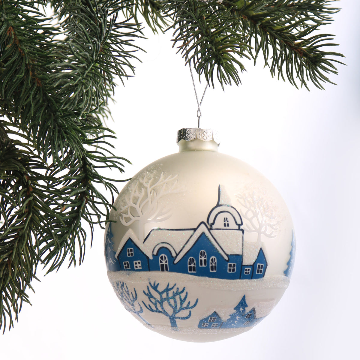 White Winter Church Christmas Bauble
