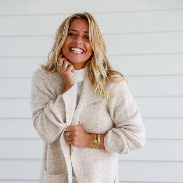 Winter White Long Knit Cardigan with Pockets - SM