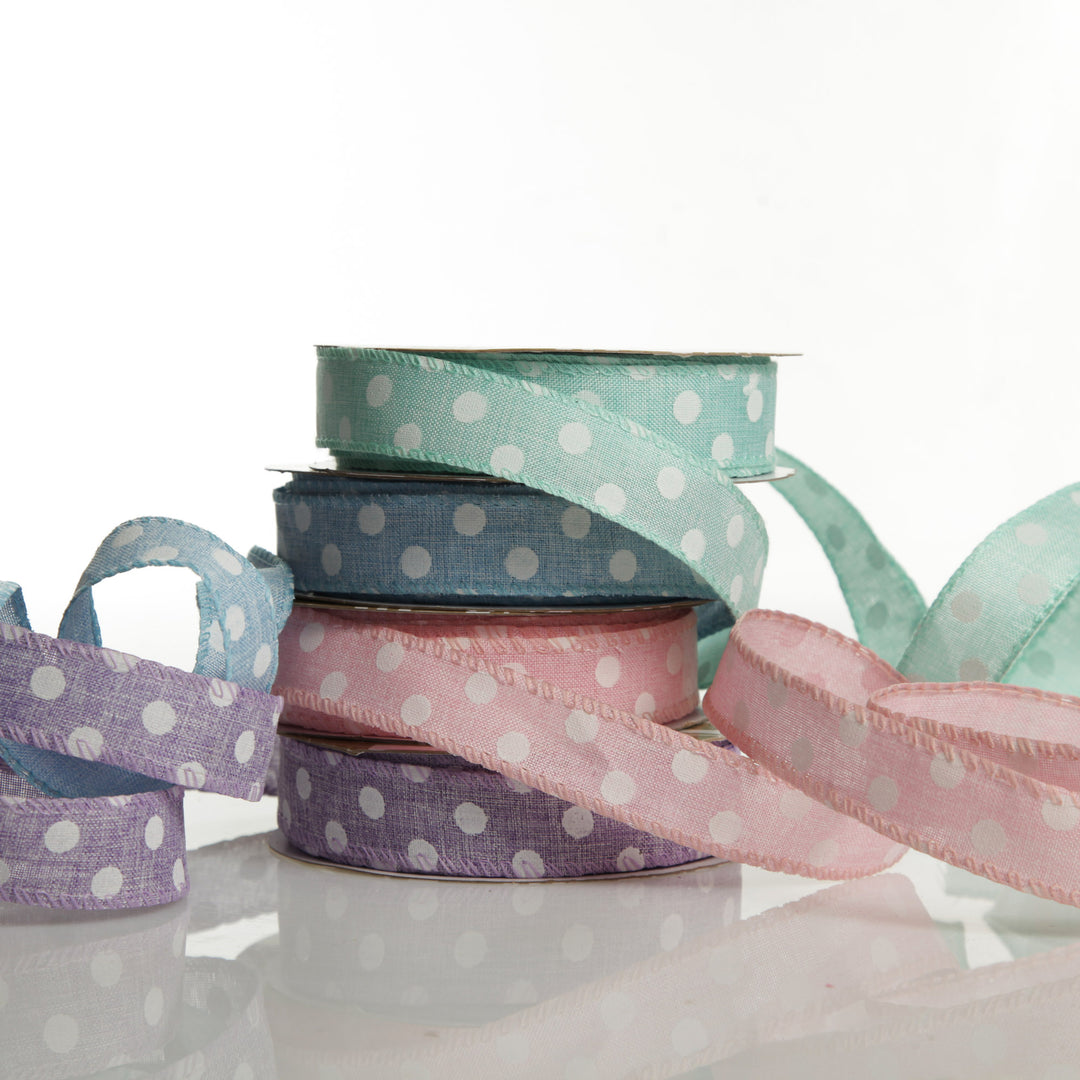 Baby Pink Wire Edge Ribbon with Spots - 2.5cm