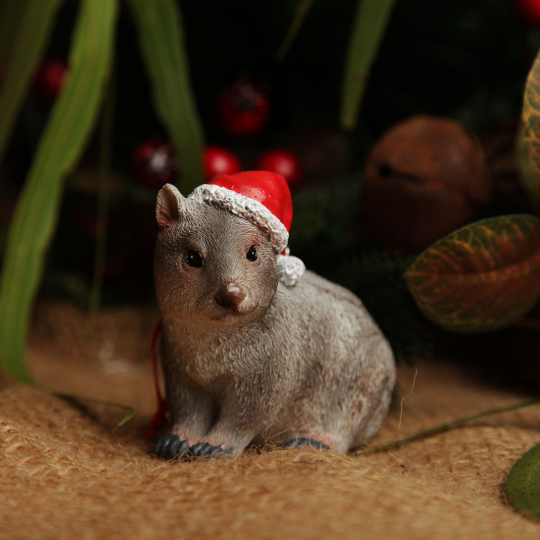 Wombat Australiana Christmas Tree Decoration Front detail with Backround