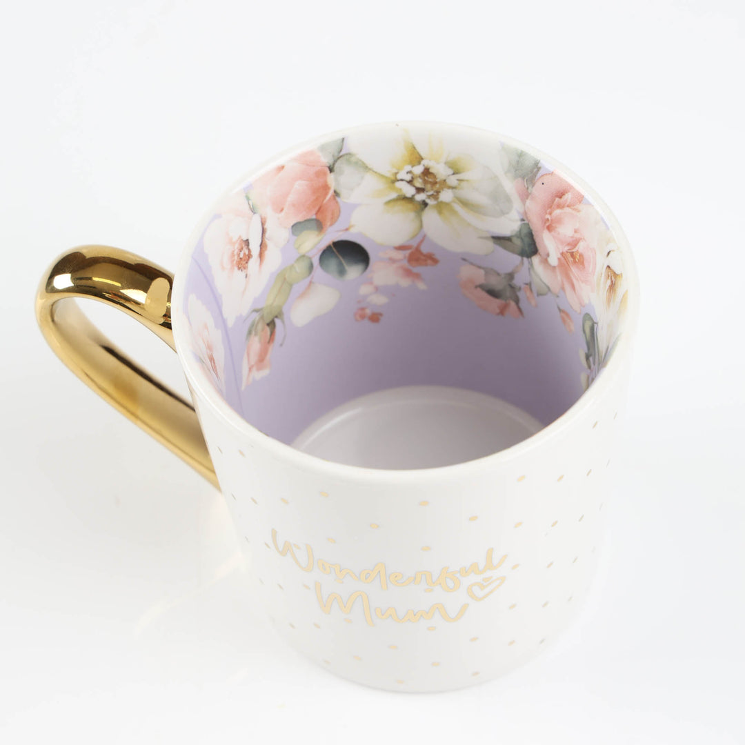 Wonderful Mum - Inside and Out Lilac Floral Mug