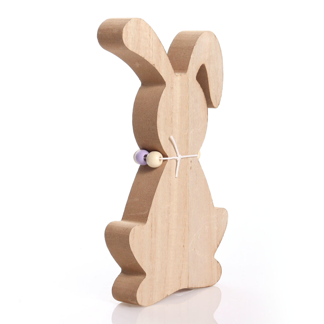 Wooden Bunny Easter Ornament with Bead Necklace
