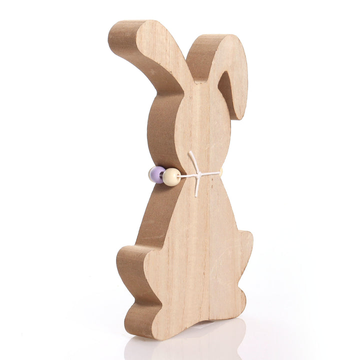 Wooden Bunny Easter Ornament with Bead Necklace