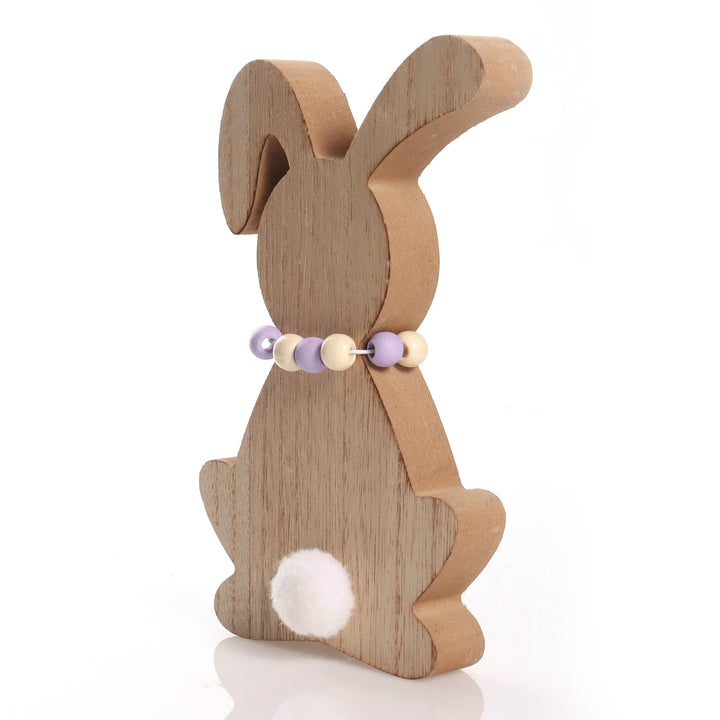 Wooden Bunny Easter Ornament with Bead Necklace