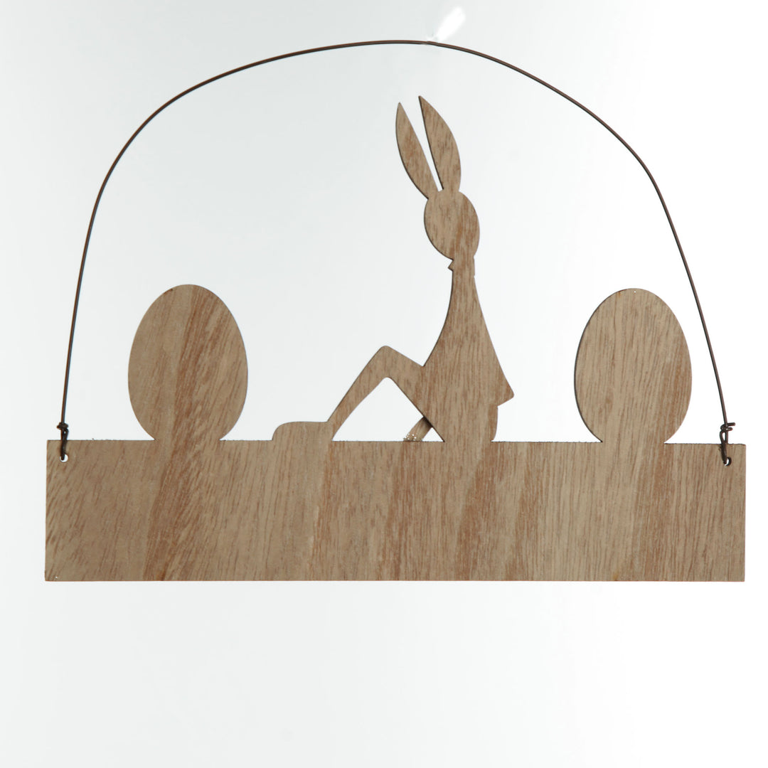 Wooden Easter Hanging Sign with Boy Bunny and Eggs Back