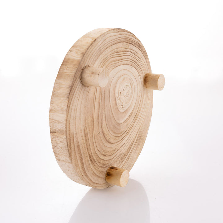 Wooden Footed Round Wooden Table Centrepiece - 34cm (Dia)