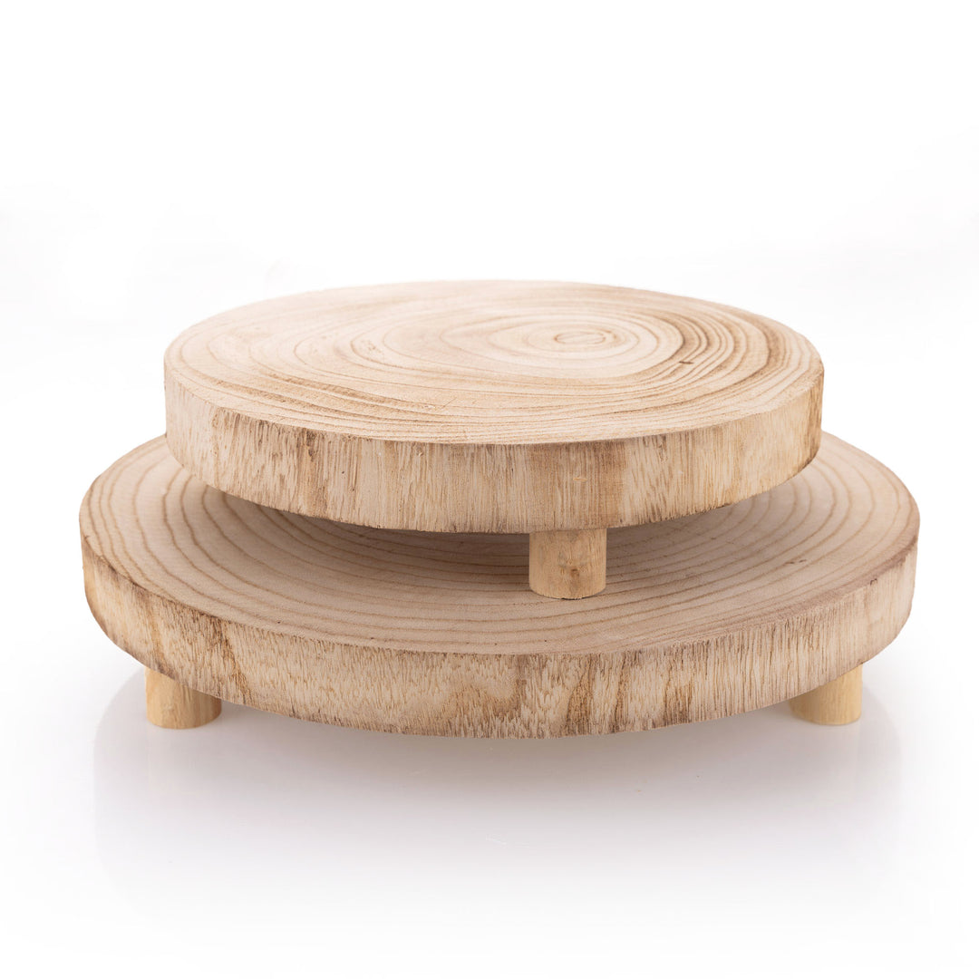 Wooden Footed Round Wooden Table Centrepiece - 34cm (Dia)