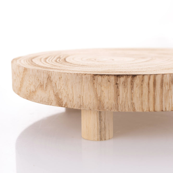 Wooden Footed Round Wooden Table Centrepiece - 34cm (Dia)