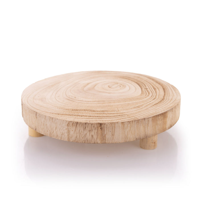 Wooden Footed Round Wooden Table Centrepiece - 26cm(Dia)
