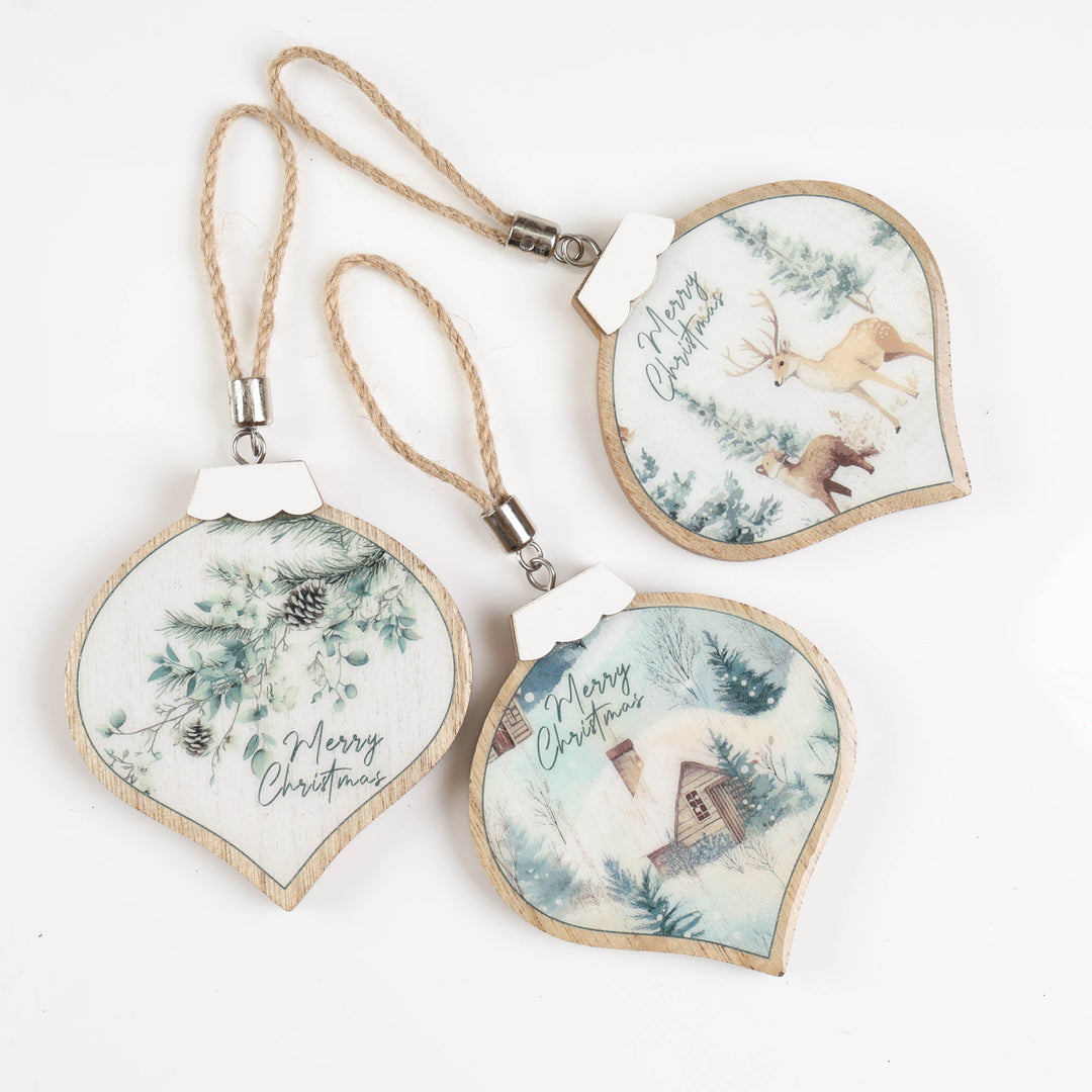 Woodland Christmas Tree Decoration Set of 3 - 9cm