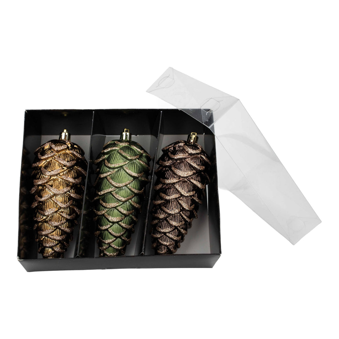 Woodlands with Champagne Glitter Detail Hanging Ornaments - Set of 3