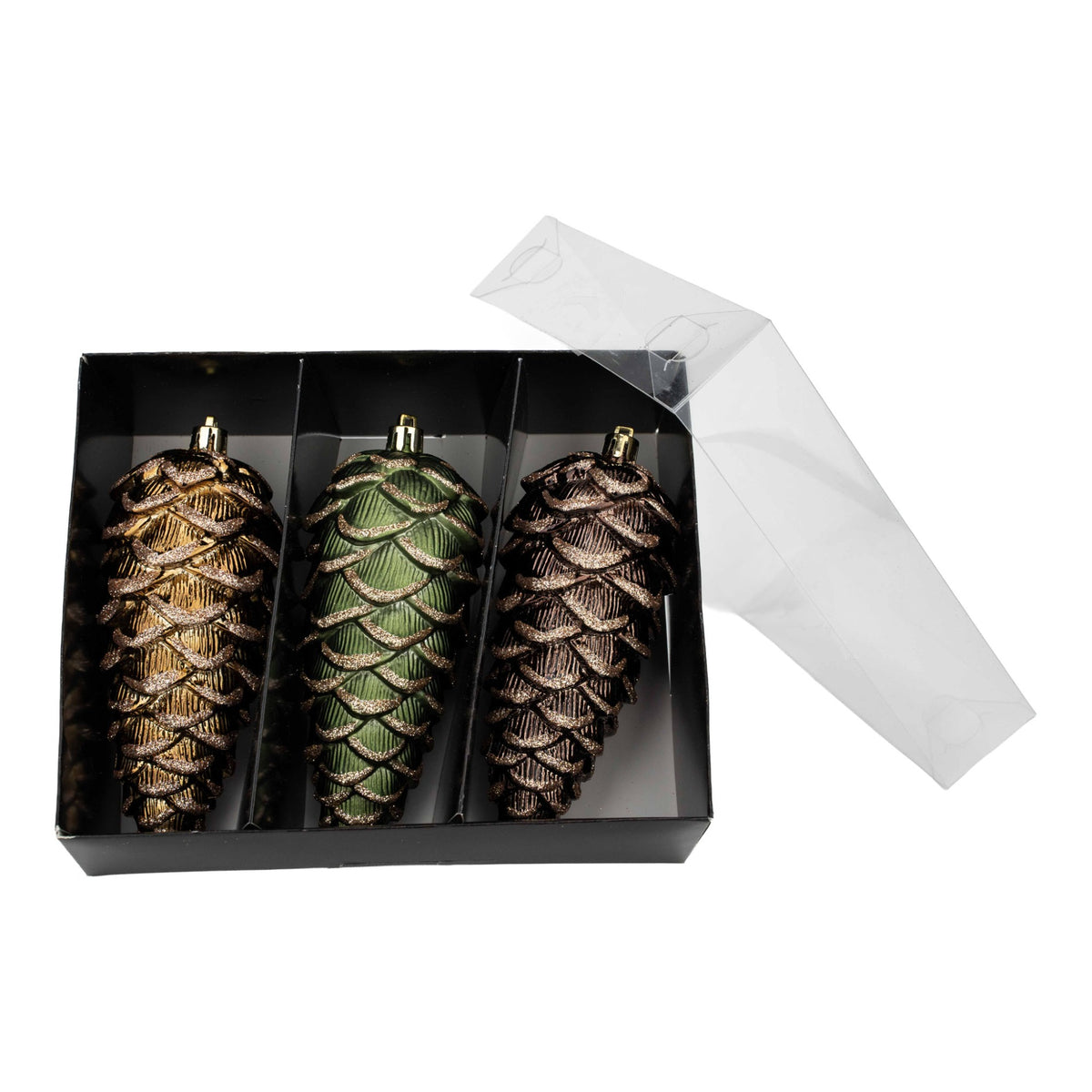 Woodlands with Champagne Glitter Detail Hanging Ornaments - Set of 3