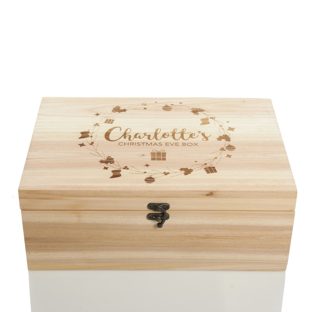 Personalised Wreath Wooden Christmas Eve Box