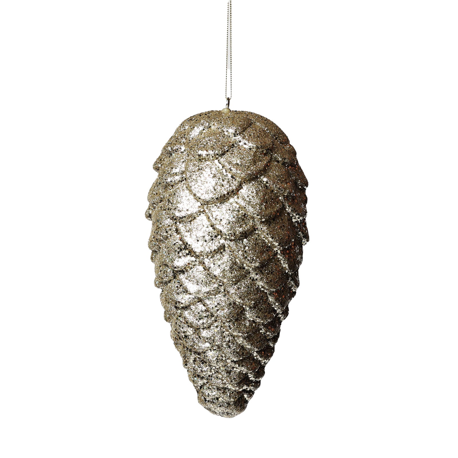 Medium Champagne Glitter Hanging Pinecone