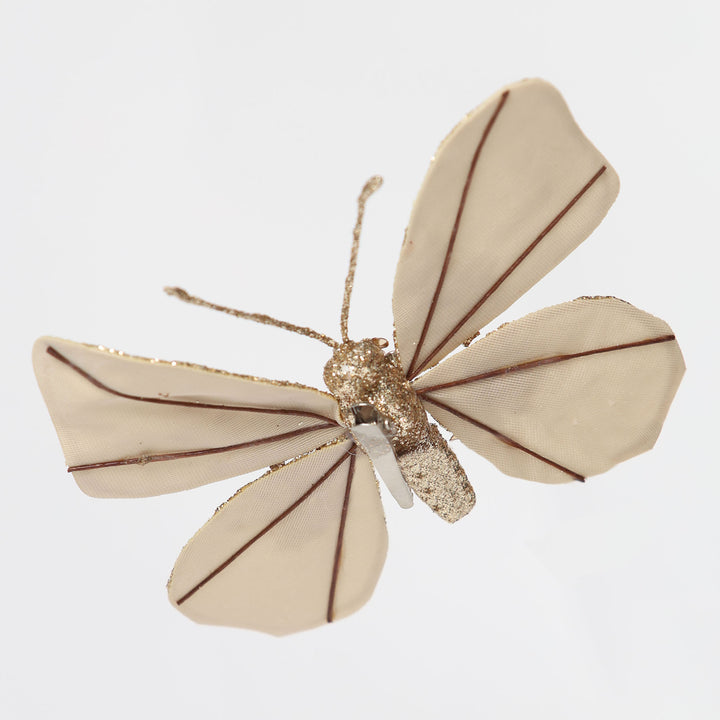 Champagne Sequin Butterfly Clip With Gold Glitter Trim