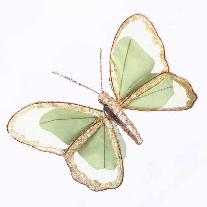 Mint Green Mesh Butterfly Clip With Gold Glitter Trim