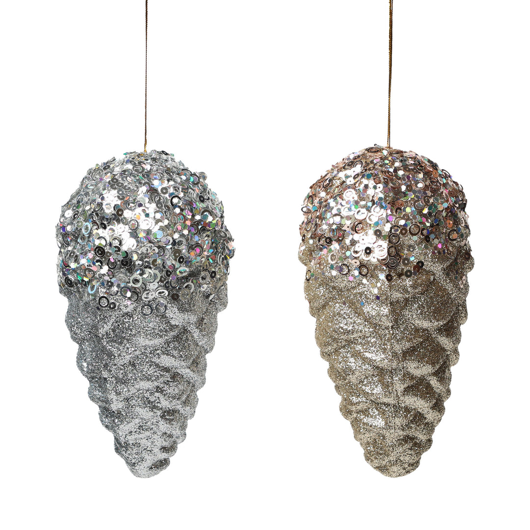 Glitter &amp; Sequin Hanging Pinecones - Set of 2 