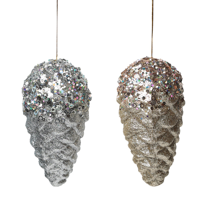Glitter &amp; Sequin Hanging Pinecones - Set of 2 