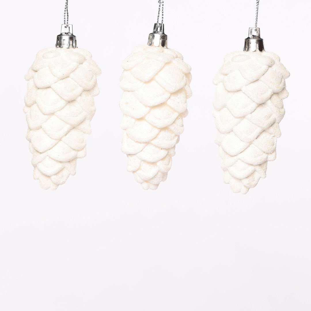 White Glitter Pinecones Tree Decoration - Set of 3
