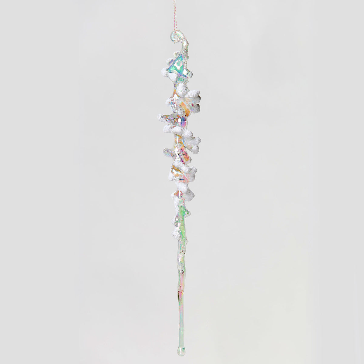 Frosted Iridescent Icicle Long Drop Tree Decoration