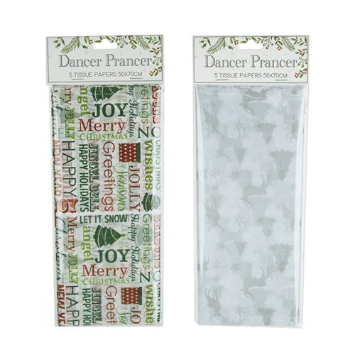 Assorted Christmas Tissue Paper Wrap 5 Pack 50cm x 70cm