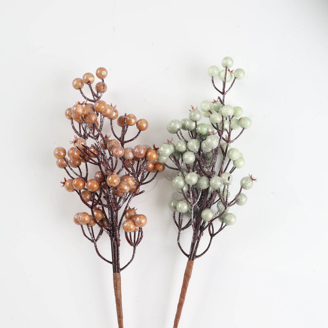 Frosted Sage Green Pomegranate Bunch Spray - 35cm