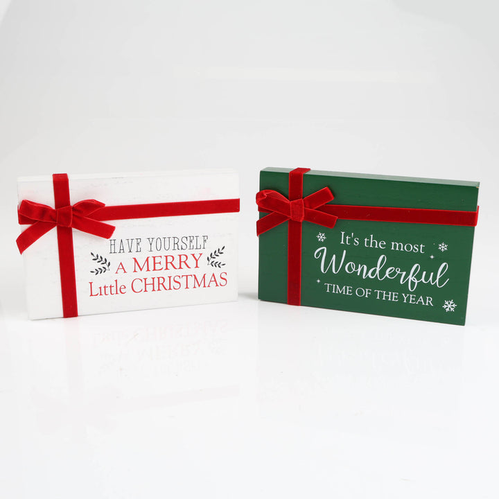 Green Most Wonderful Time Sign with Ribbon Bow