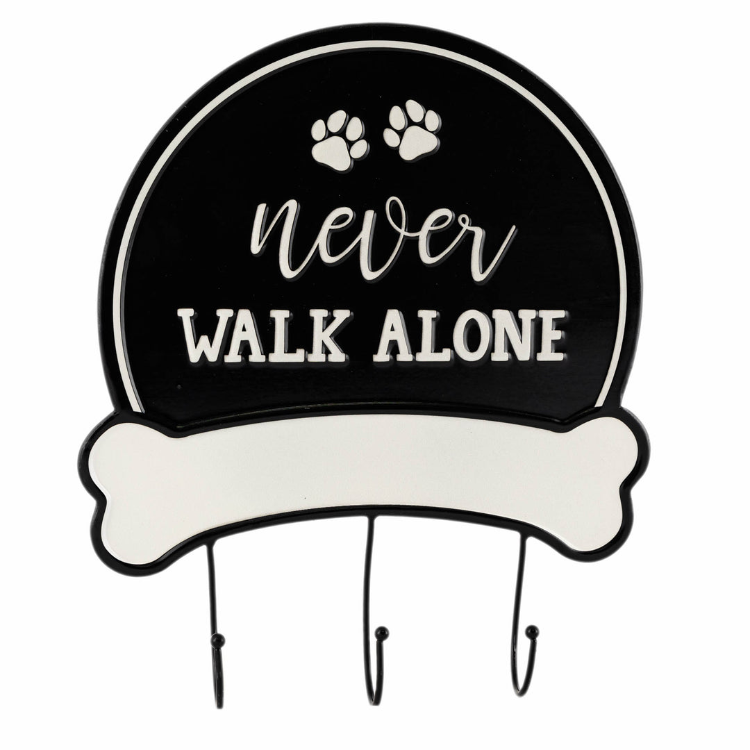 Never Walk Alone Dog Sign with Hooks 31x39cm