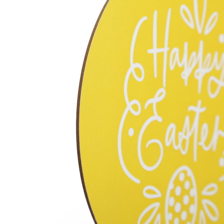 Bright Yellow Stripe Happy Easter Plaque and Bow Set