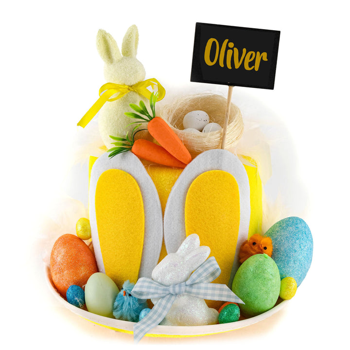 Handmade Yellow Felt Bunny Easter Hat with Name