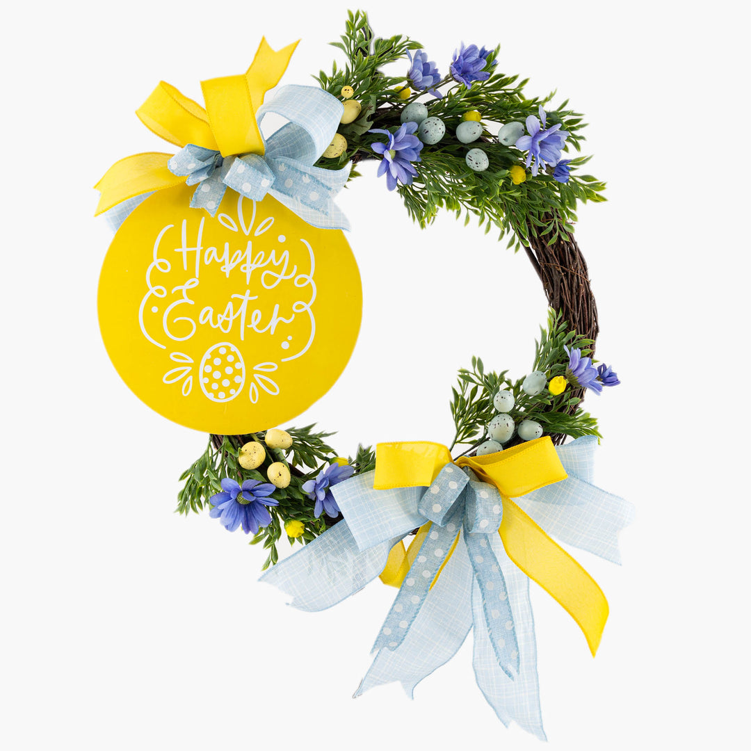 Blue and Yellow Happy Easter Egg Wreath
