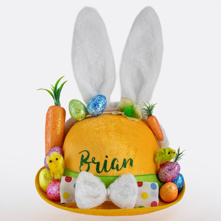 Handmade Yellow and Polka Dot Easter Hat with White Ears