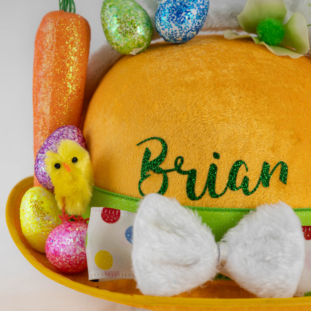 Handmade Yellow and Polka Dot Easter Hat with White Ears