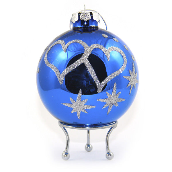 Blue Love Hearts Christmas Bauble