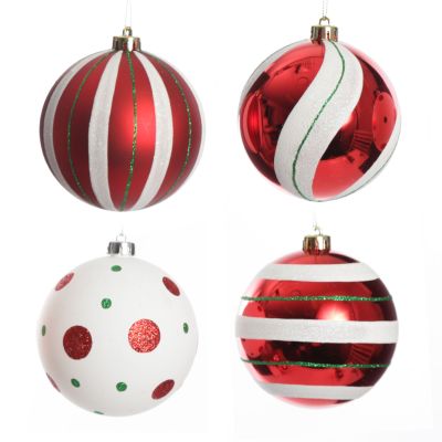Candy Cane Dots and Stripes Christmas Baubles - Set of 4