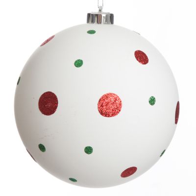 White Christmas Bauble with Red and Green Dots