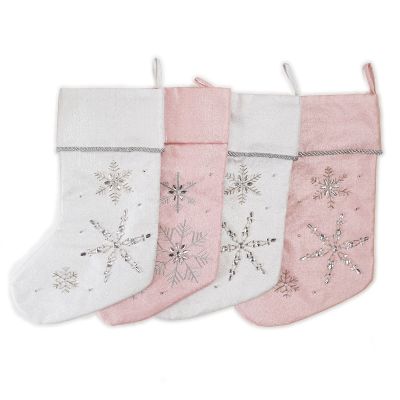 Set of 4 Pink and White Bling Snowflake Stockings - Sample