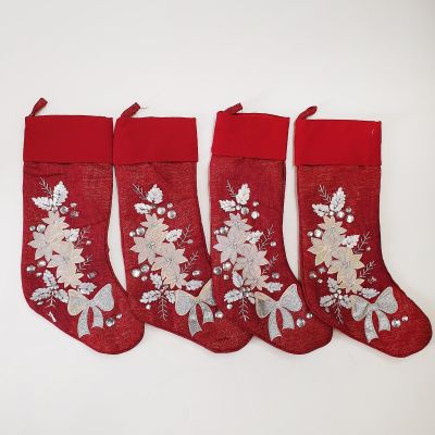 Set of 4 Red Poinsettia Stocking - Second