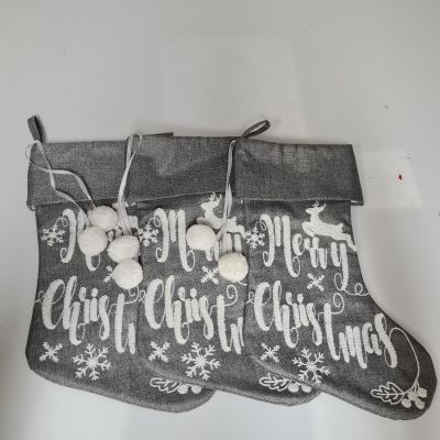 Set of 3 Grey Merry Christmas Stockings - Sample