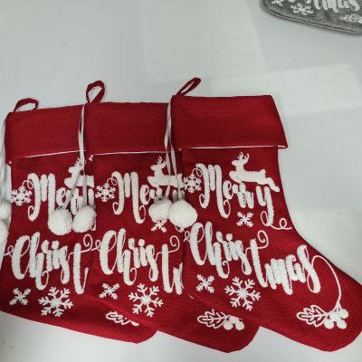 Set of 3 Red Merry Christmas Stockings - Sample