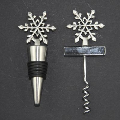 Pewter Snowflake Corkscrew and Bottle Stopper Gift Set