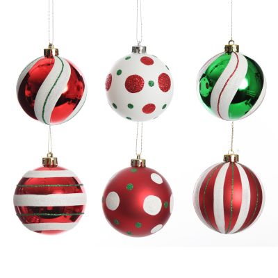 Candy Cane Dots and Stripes Christmas Baubles - Set of 6