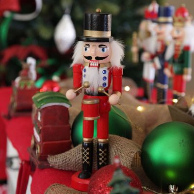 Traditional Christmas Wooden Nutcracker Soldier Ornament with Drums - Medium