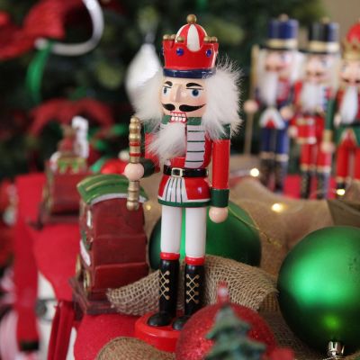 Traditional Christmas Wooden Nutcracker Soldier Ornament with Baton - Medium