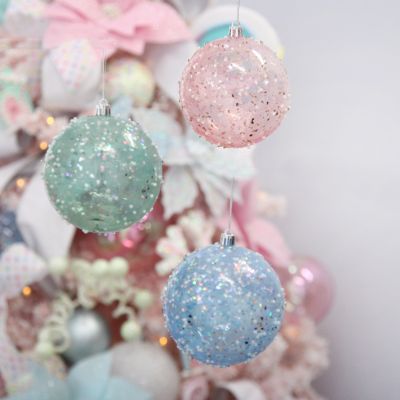 Assorted Pastel Sequin Sprinkles Shatterproof Christmas Baubles - Set of 3