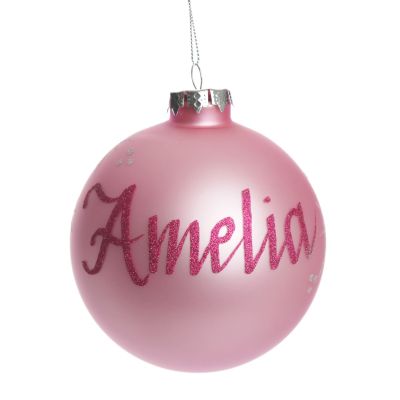 Baby Pink Glass Personalised Christmas Bauble Whole product