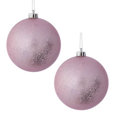 Baby Pink Mercury Jumbo Shatterproof Christmas Bauble Decoration - Set of 2